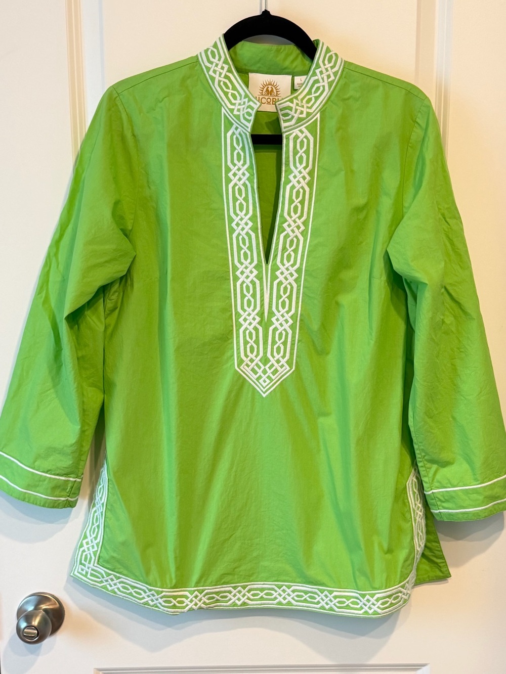 NICoBLU Embroidered Tunic Top 100% Cotton Flowy Bright Feminine Large